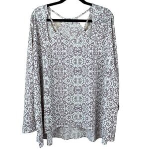Cato Womens Blouse Top Size 22 24W Pink White Floral Cutout High‎ Low Hem Boho
